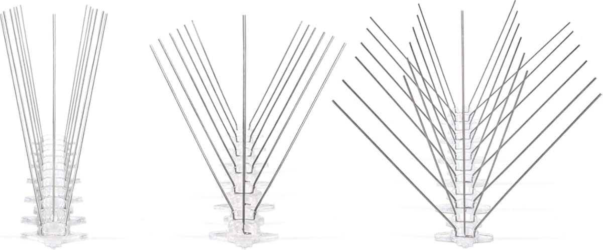 Bird-Flite Stainless Steel Bird Spikes Bird Deterrent - Pigeon Repellent Kit - Nest Deterrent Metal Pins Strips with Plastic Base, Clear Glue Adhesive Included - Narrow (2.5in) 25 Ft. Length