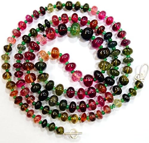 natural gem stone multi tourmaline with zambian emerald smooth rondelle beads complete necklace top 27 inches 5-8 mm
