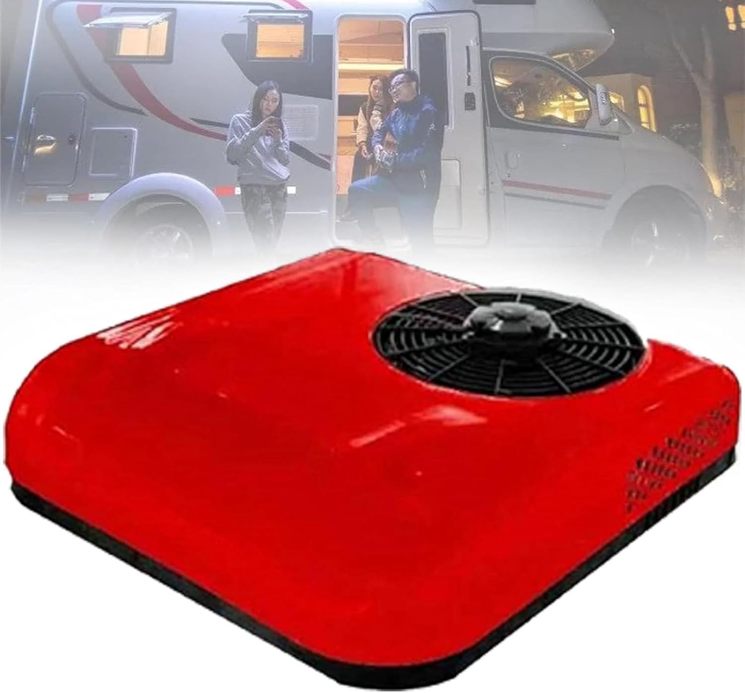 12V/24V RV Air Conditioner, Truck Cab Air Conditioner Rooftop with Remote Control, Fits for RVs, Vans, Semi Truck, Cranes, Excavators (Red 24v)