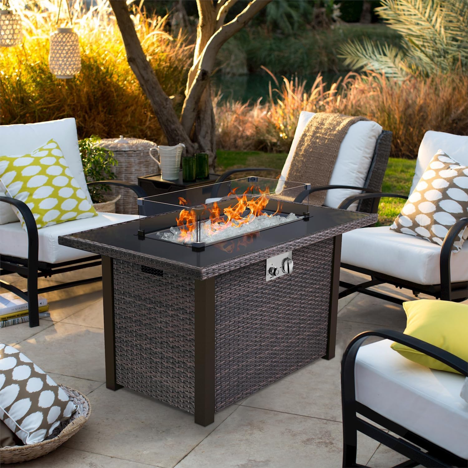 Wicker-Woven Propane Gas Fire Pit Table 44