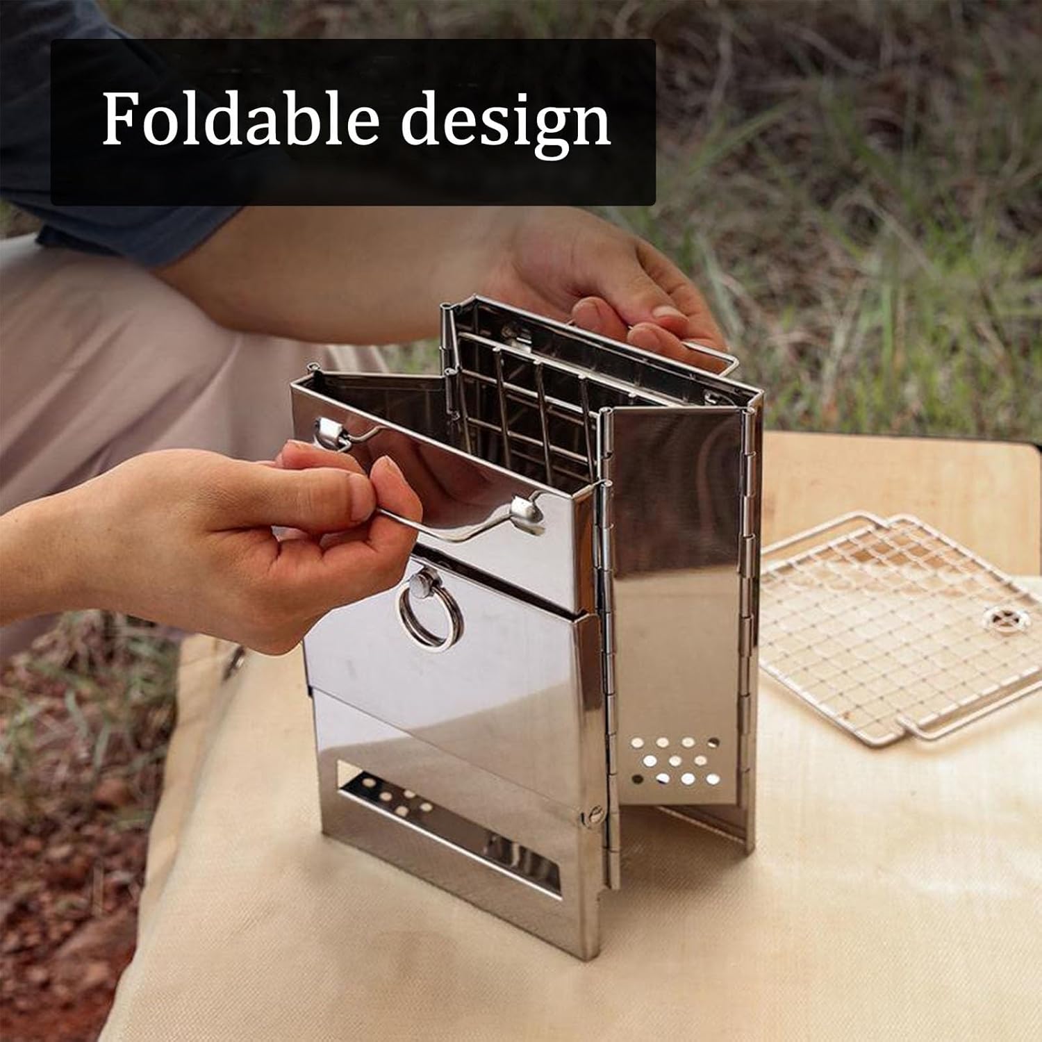 Backyard Wood Burning Stove Stainless Steel Folding Wood Burning Stove Small Fire Pit for Camping Bonfire Barrel Outdoor Easy to Carry Applicable to Home and Garden.(21x20x27CM/8.3x7.9x10.6IN)