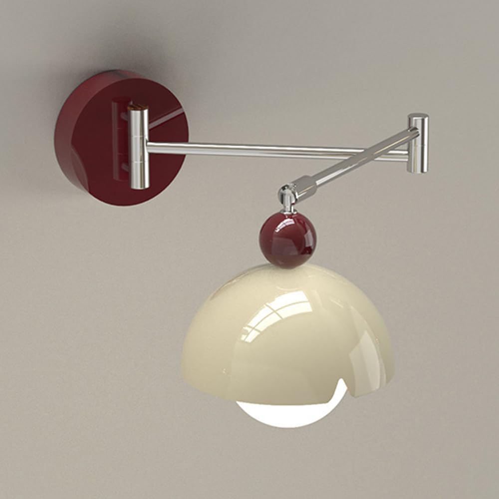 Swing Arm Led Wall Sconce Retro Iron Wall Light, 5W 3 Color Mode Adjustable Angle Indoor Wall Lighting Fixture, Bedroom Bedside Wall Lamps with Acrylic Lamp Shade