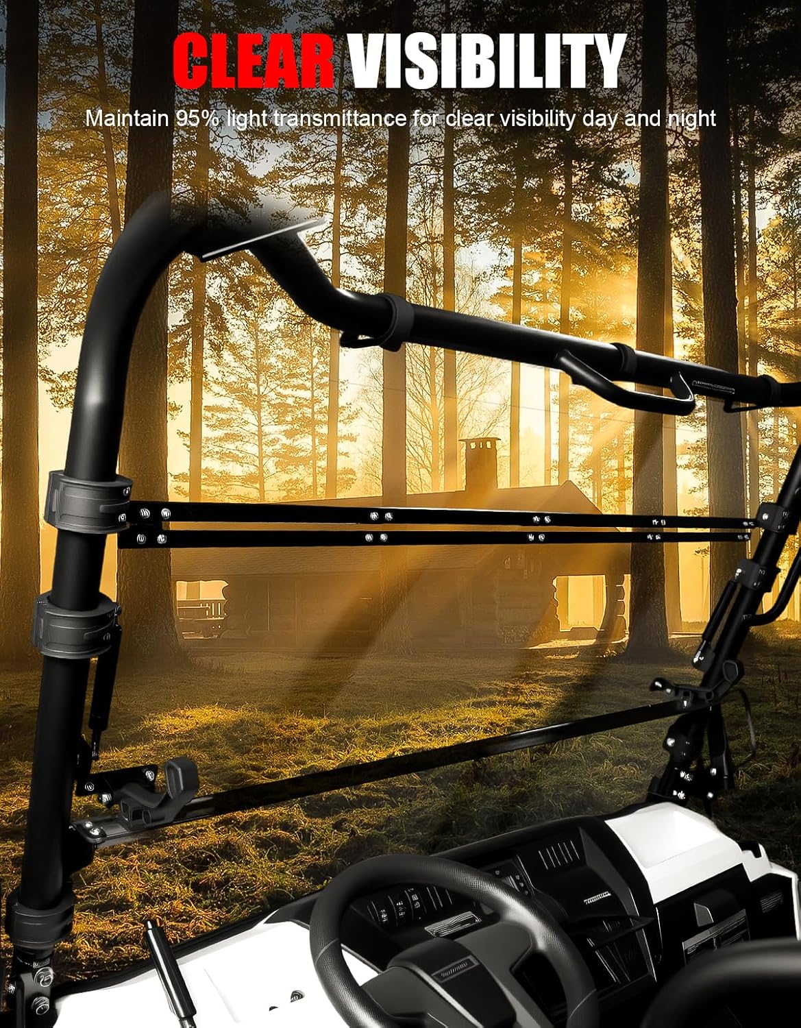 UTV Flip Up Windshield for Kawasaki Mule Pro FXT FX, Clear 1/5