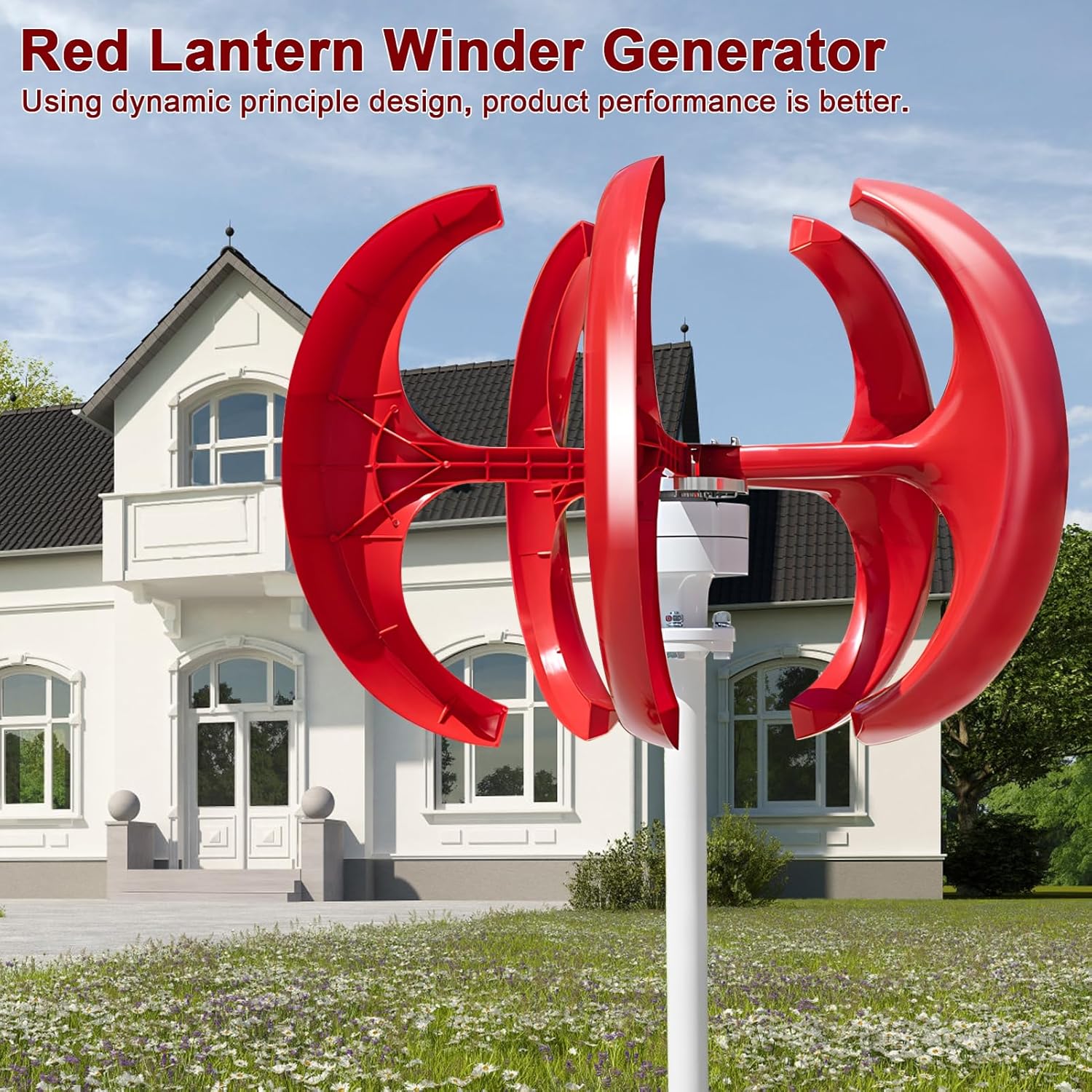 Wind Generator, 1000W 12V/24V Wind Turbines Generator, 5-Blade Lantern Wind Turbines Generator Kit, Electromagnetic Electricity Producer Equipment Red Red