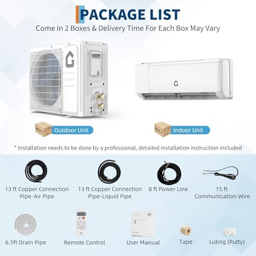 Doppeltcharm Mini Split Ac Heating System Air Conditioner Ductless Heat Pump, Cools Up to 1500 Sq. Ft with WiFi & Alexa Compatible, Complete Installation Kit,（24,000 BTU ，19 SEER2, 208-230V）