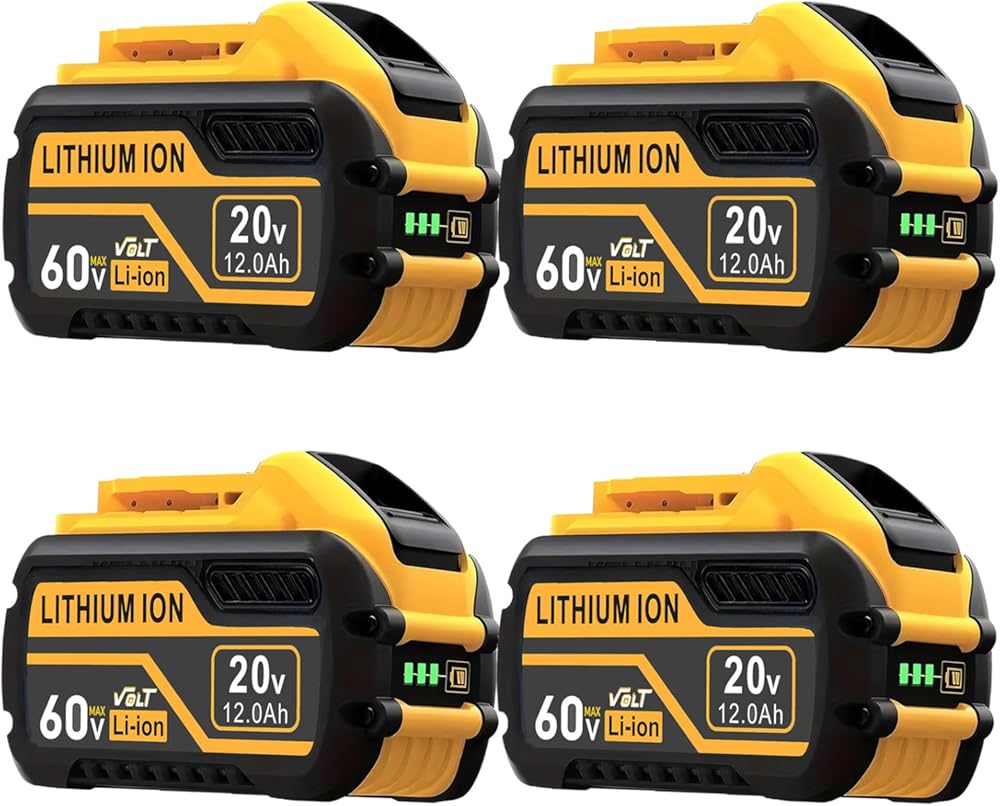 New Model 4PACKS 20V/60V 12Ah Flex Volt Lithium Battery Replace for DeWalt 60V Battery Compatible with DCB606 DCB612 DCB606-2 DCB609 DCB609-2 DCB204 DCB205 DCB206 20V/60V MAX Cordless Power Tools
