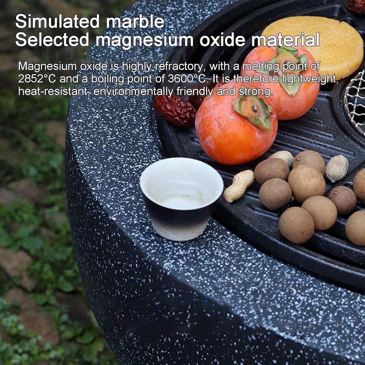 Clay Charcoal Stove Portable Grill, 16x17 Inch Outdoor Fire Pit Combo Hibachi Grill with Marble Steel Bracket White Grey(White)