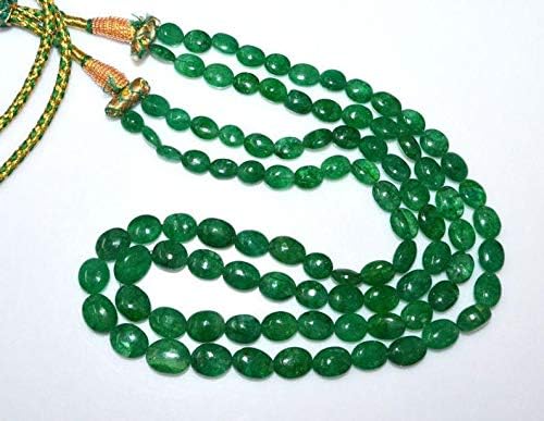 2 Line Dyed Emerald Smooth Oval Shape Necklace, Dyed Emerald Smooth Oval Beads, Emerald Necklace, 6x7.5-10x13 mm