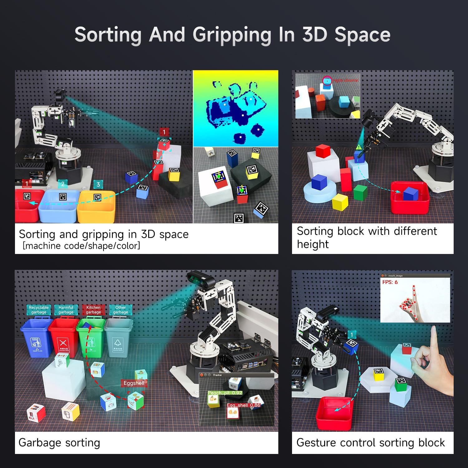 Yahboom 6DOF Program Robotic Arm Kit 3D Adaptive Gripping, Supports Large AI Model for Mechanical Engineers Python (Standard-Without Nano 4GB)