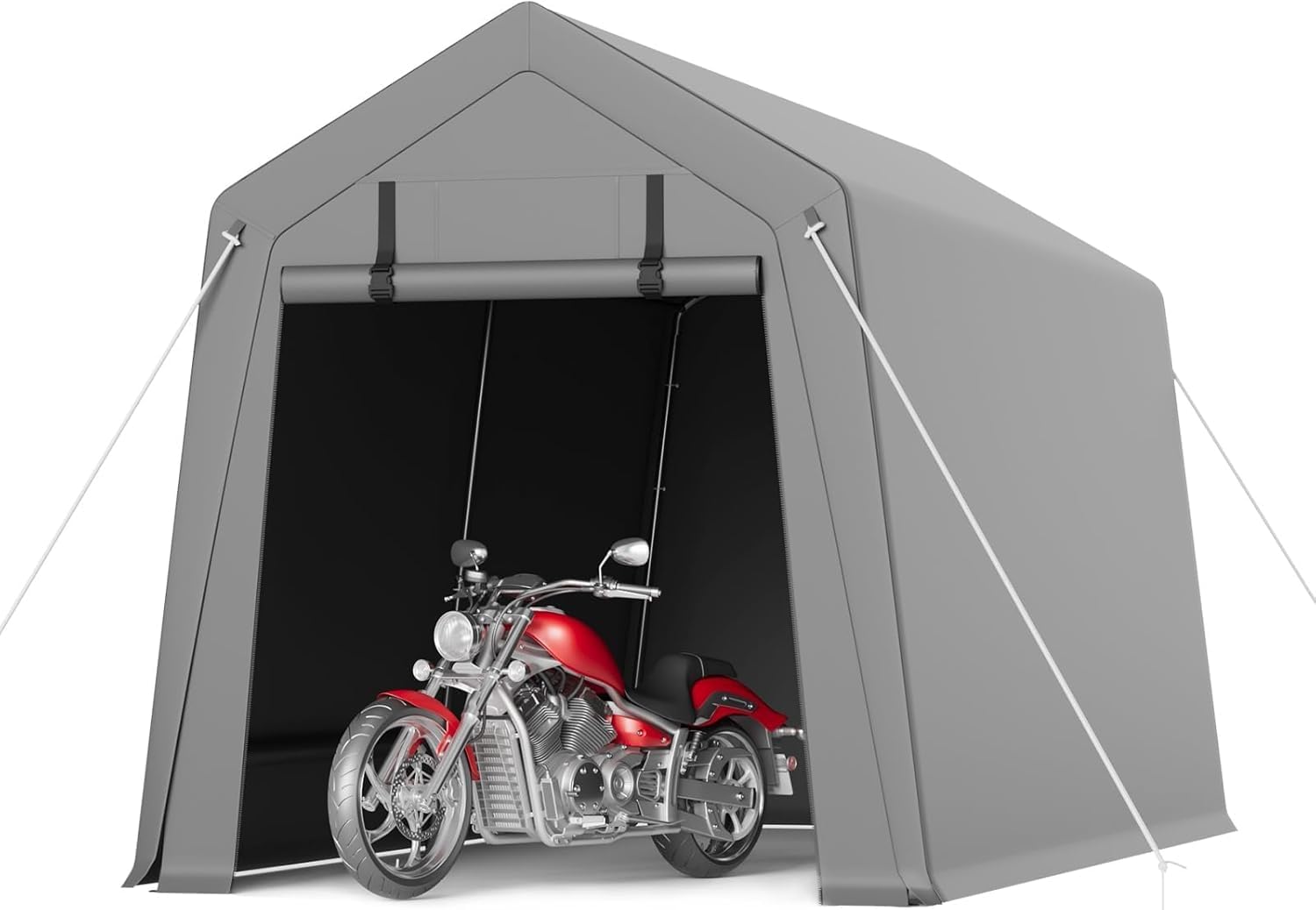 7X15 Ft Outdoor Storage Shed with 2 Roll Up Zipper Doors & Vents, Heavy Duty Portable Garage Tent, Waterproof All-Season Car Canopy, Easy to Assembly Carport Canopy for Motorcycle, Gray