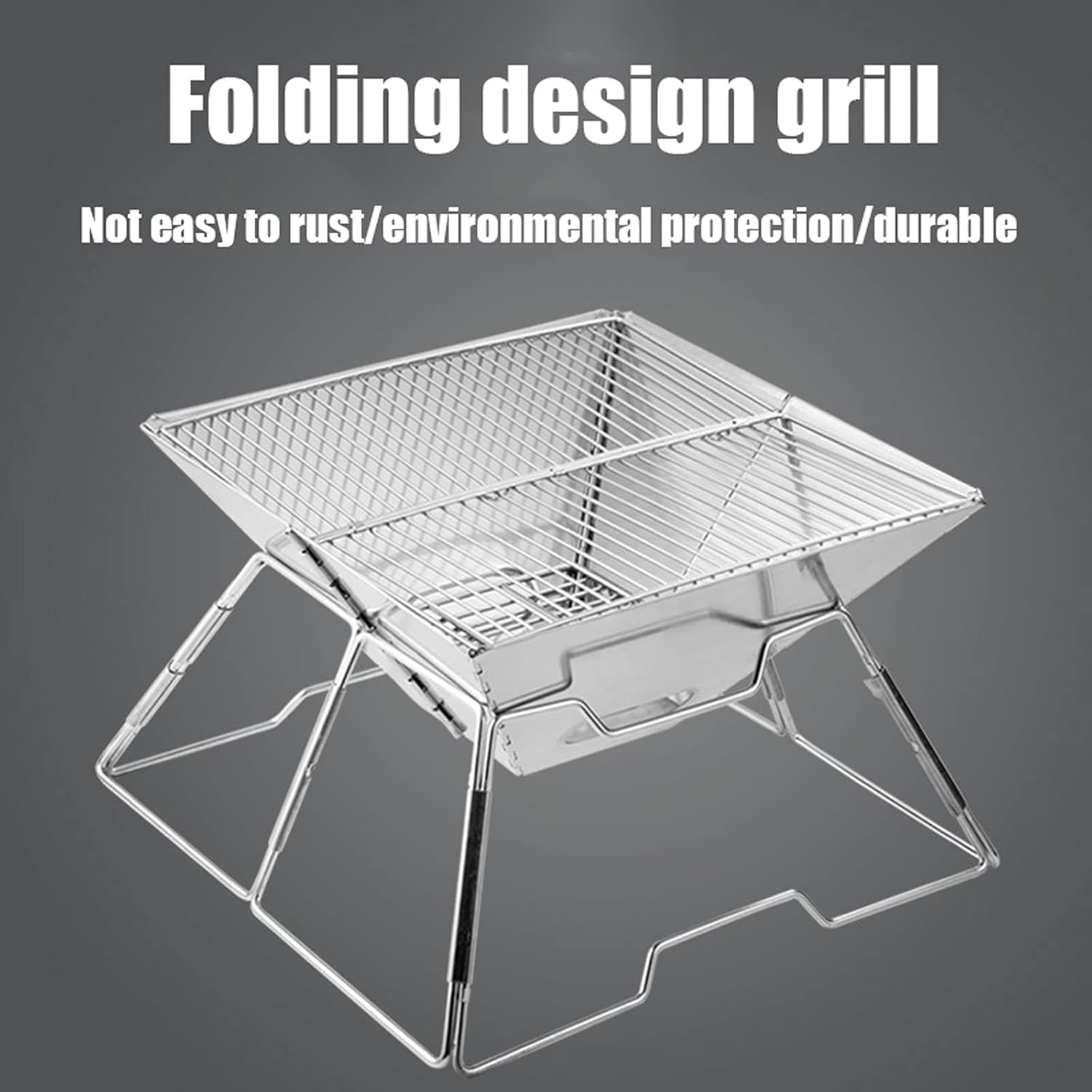 BBQ Grill BBQ Charcoal Grill Outdoor Folding Campfire Grill Stainless Steel Camping Fire Pit Heavy Duty Portable Camping Grill Grate ?With Carrying Bag