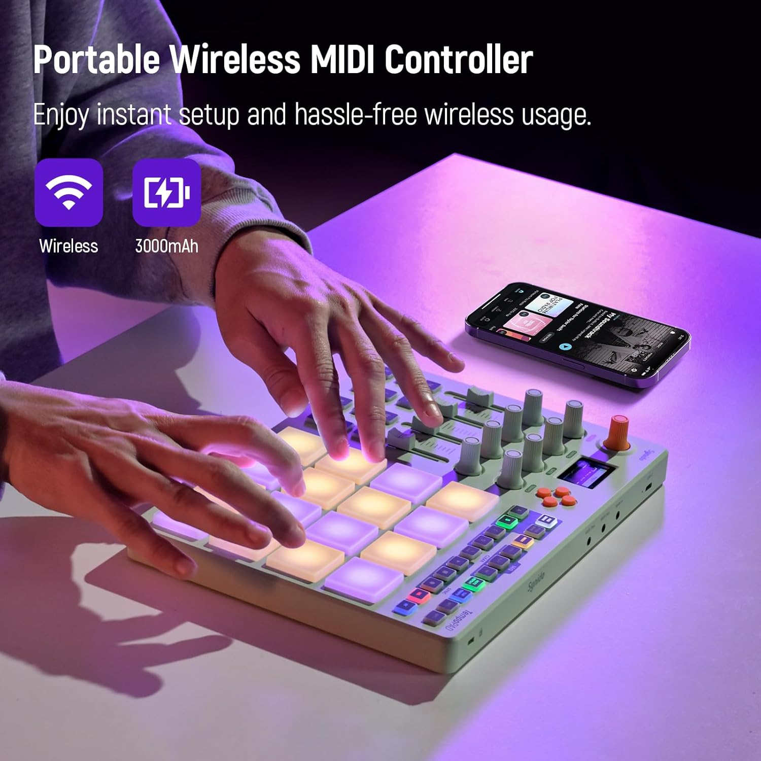 Synido Wireless MIDI Pad Controller, USB Rechargeable Beat Maker Machine and USB C Audio Interface, Portable Rechargeable Live Sound Card