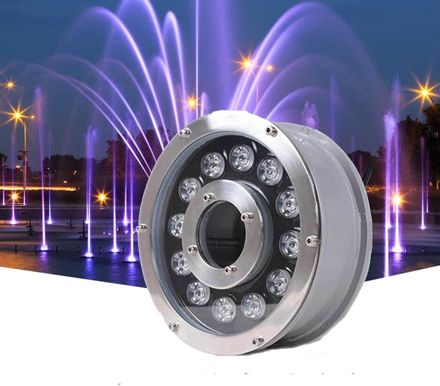 Ring Fountain Light - Waterproof Underwater Fountain Lights Submersible Outdoor Led, Middle Hole Recessed Underwater Light, IP68 Waterproof Garden Swimming Pond Decor(White,12w-12V)