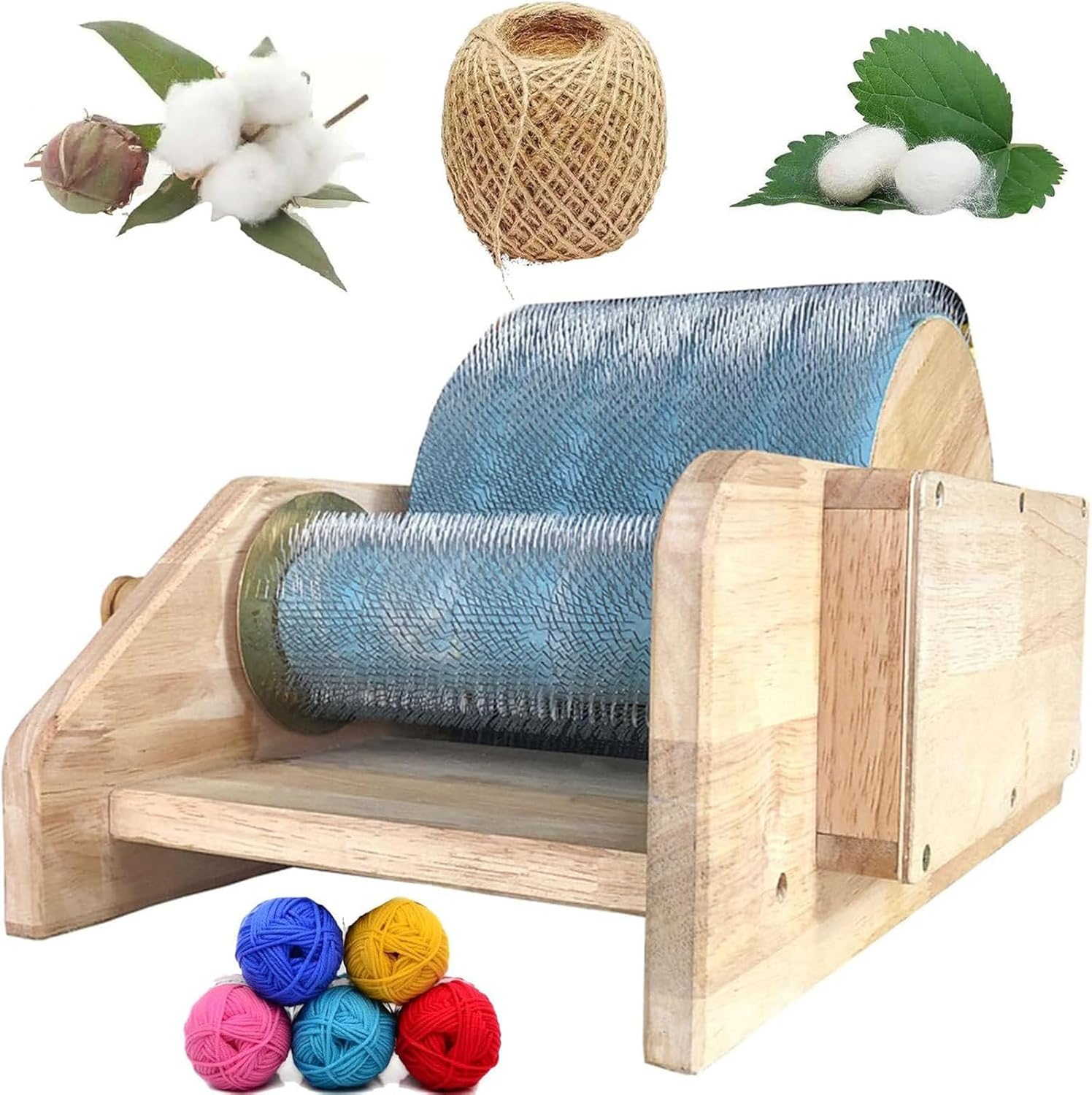 Wool Fiber Drum Carding Machine, DIY Manual Wool Felt Machine, with Roller and Nylon Bearings, for Cotton, Linen, Silk, Mix Colors Quickly and Efficiently