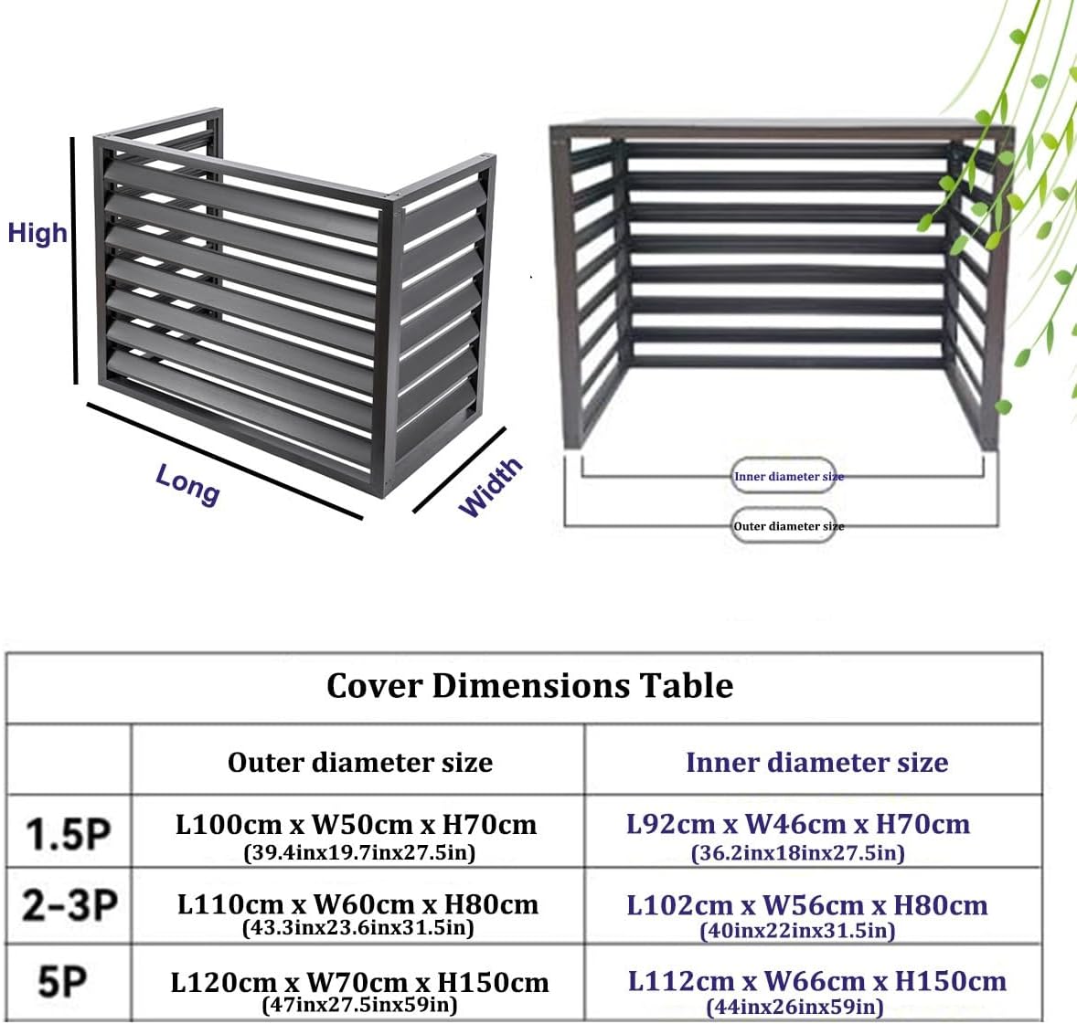Heat Pump Air Conditioning Cover Decorative Privacy Screen, Air Conditioner Rack For Winter Outdoor Protection, Windproof, Aluminum Air Conditioner Louvered Frame ( Color : Gray , Size : 110x60x80cm )