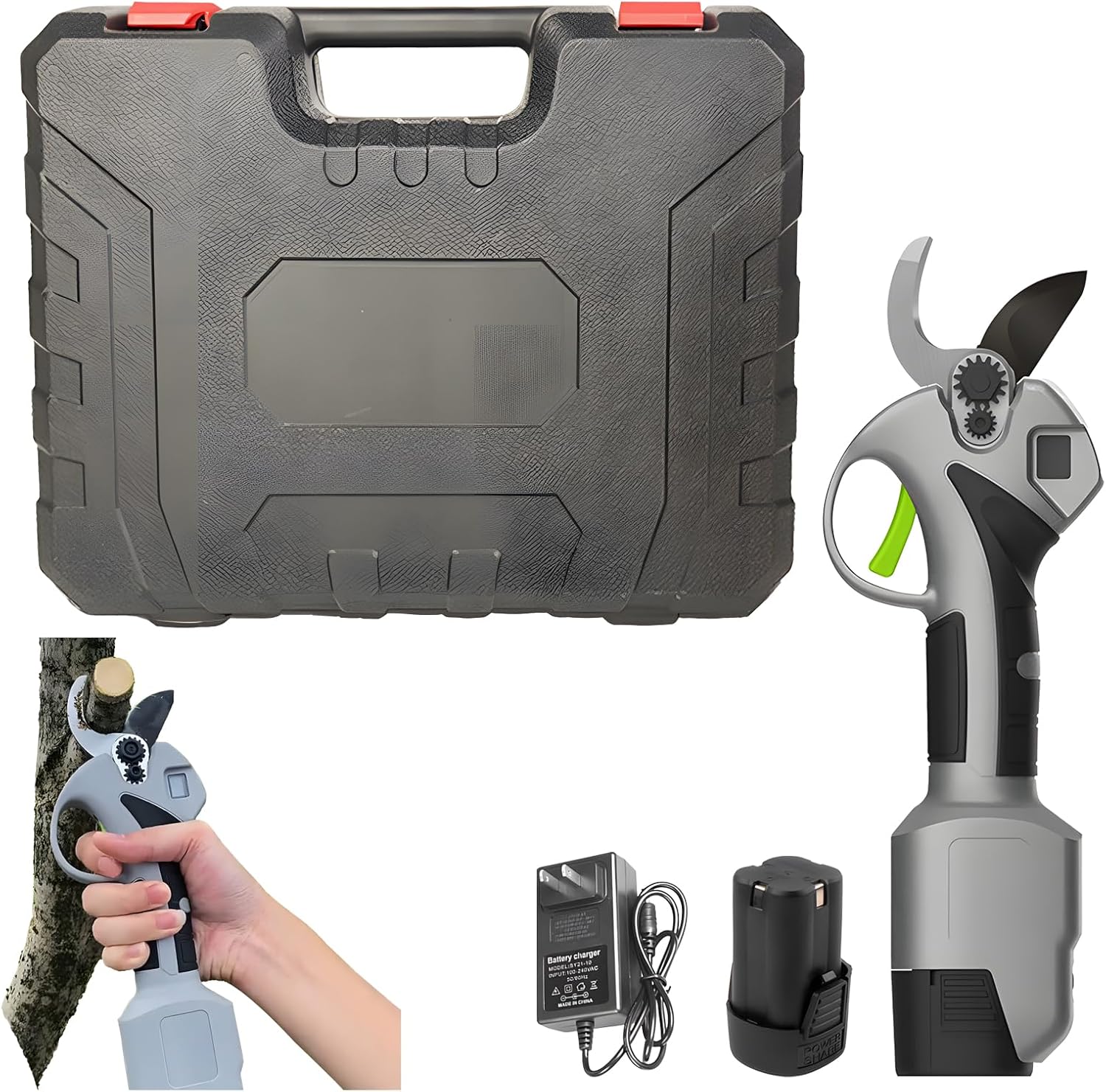 Garden Electric Pruning Shears with Battery＆charger, Electric Pruning Shears, Tree Pruners for Use in Gardens, Parks, Farms, Orchards, Greenhouses, And More (1 Battery, 1 Charger)