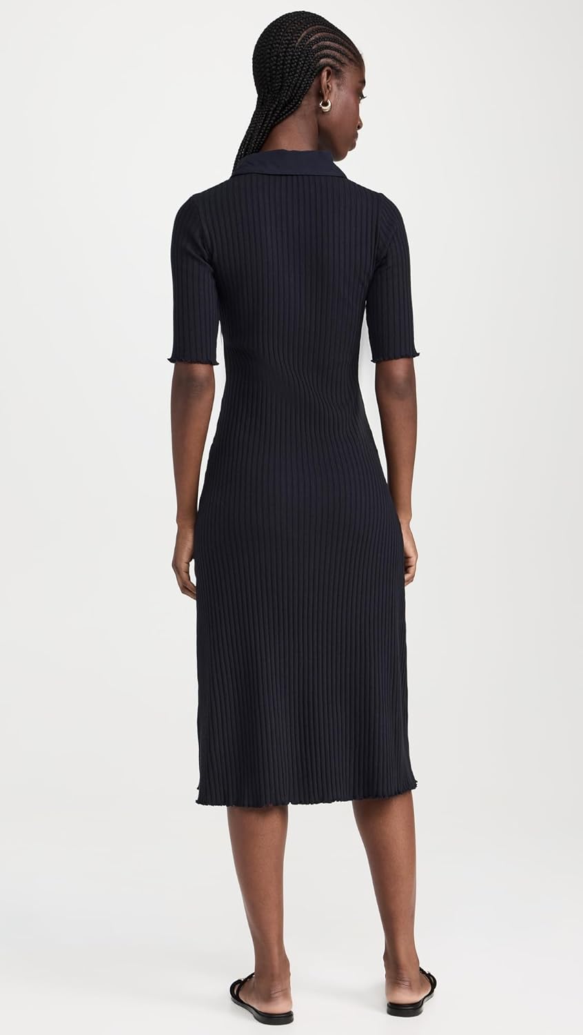 Vince Women's Rib Elbow Sleeve Polo Midi Dress