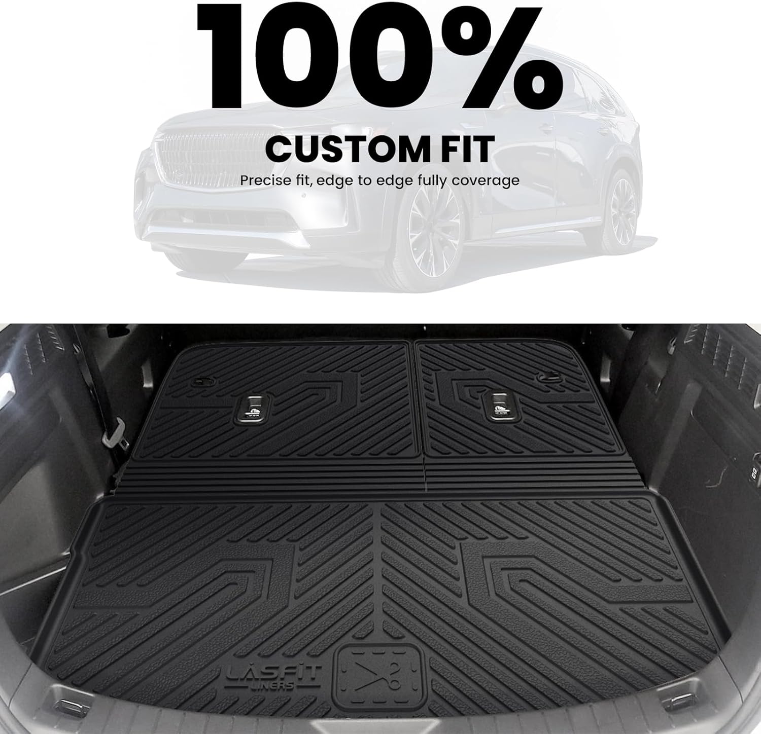 LASFIT Cargo Mat and Backrest Mat for Mazda CX-90 / CX 90 PHEV 2024 2025 2026 7&8 Seats(Not for 6 Seats) TPE Custom Fit All Weather Trunk Liner Waterproof CX90/CX90 PHEV Cargo Tray Accessories, Black