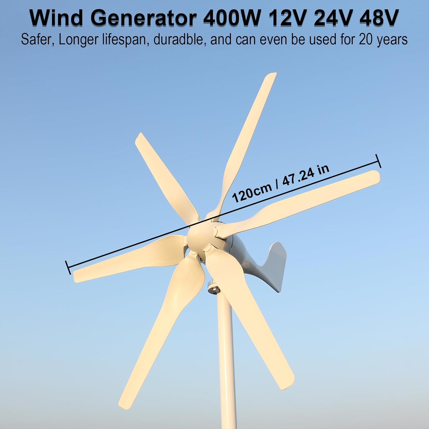 Wind Turbine Generator 400W 24V 6-Blade Wind Power Generator with Mppt Charge Controller,RV Wind Power Generator, Off Grid Windmill Generator Suit for Hybrid Solar Wind System