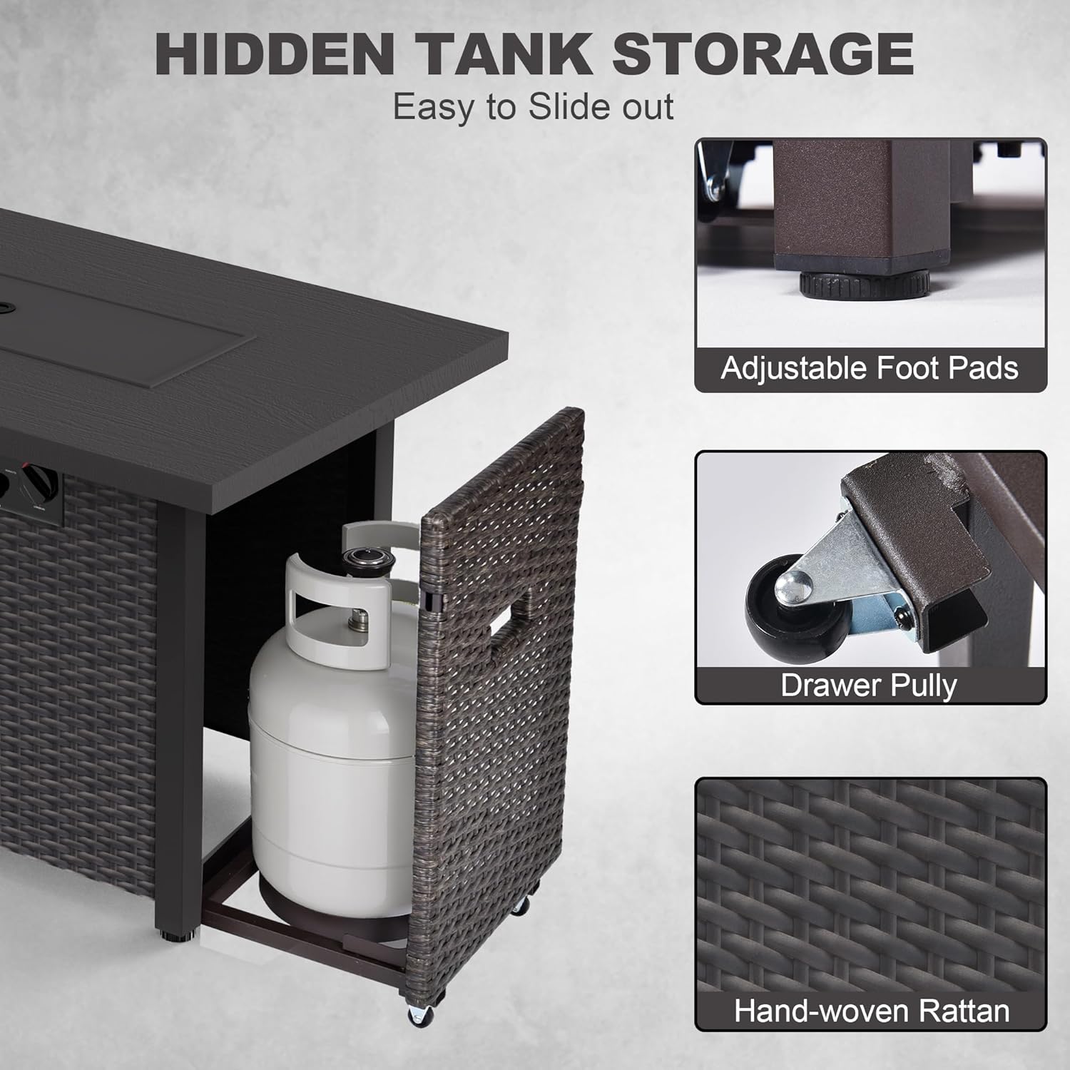 Fire Pit Table 42 Inch Outdoor Propane Gas Fire Pit for Outside 50,000 BTU Auto-Ignition Gas Firepit Outdoor Rattan Table