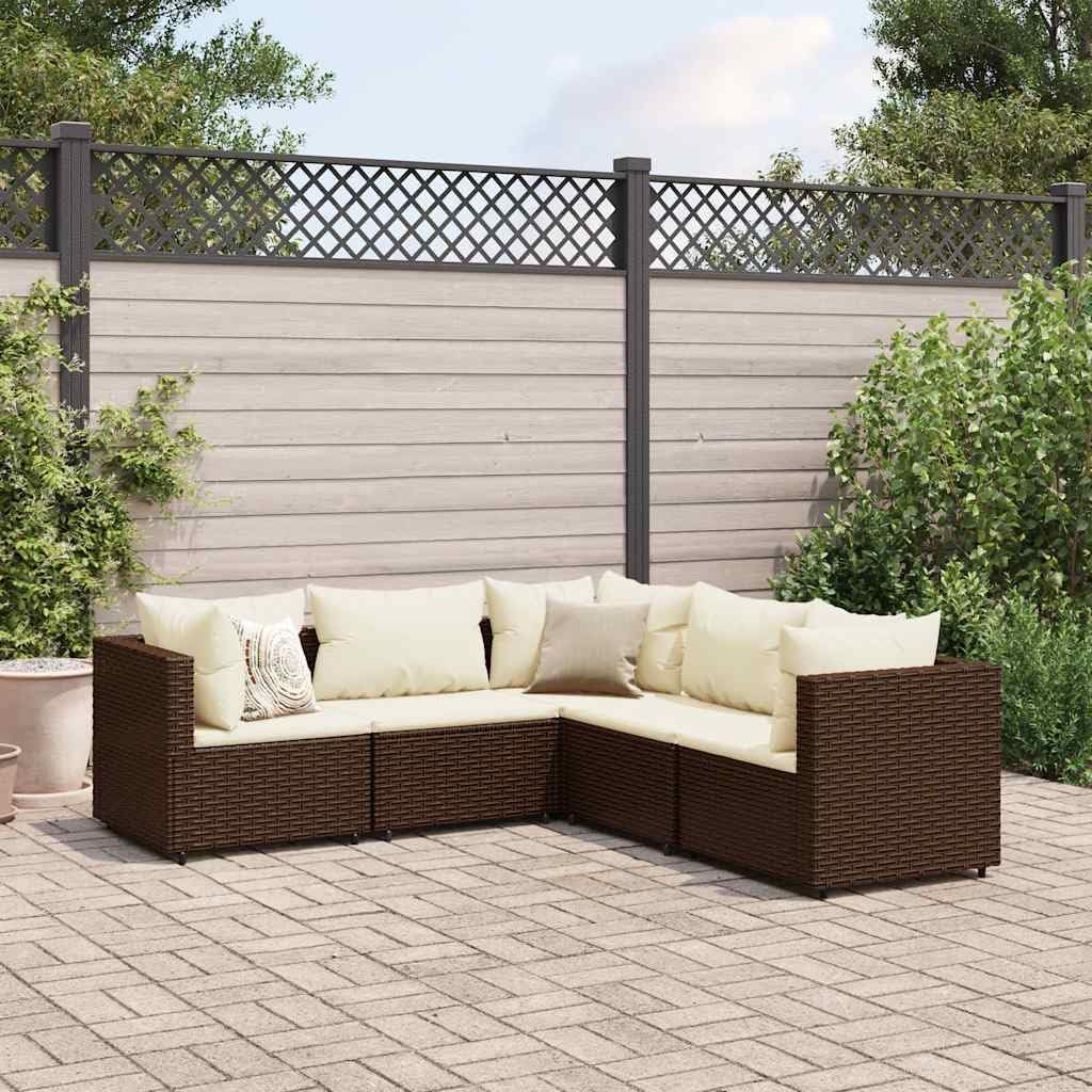 5-Piece Patio Lounge Set, Brown Synthetic Poly Rattan Outdoor Sectional Sofa with Cushions, Weather-Resistant Garden Balcony Furniture for Relaxation