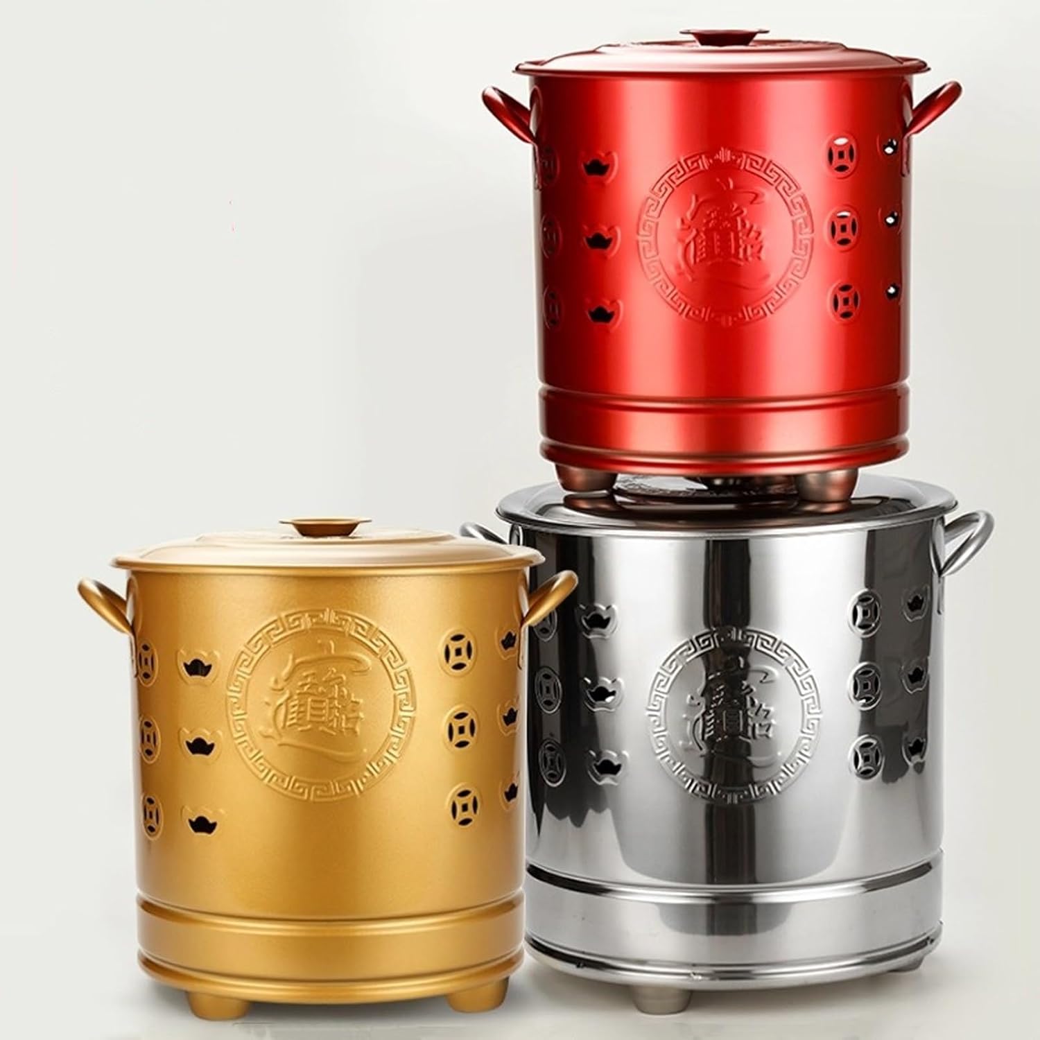 Burn Barrels for Outside for Burning Trash, Firepits, Including Grid Frame, Fire Hook, Liner, for Leaves Trash Camping Bonfire(Red,26cm/10in)