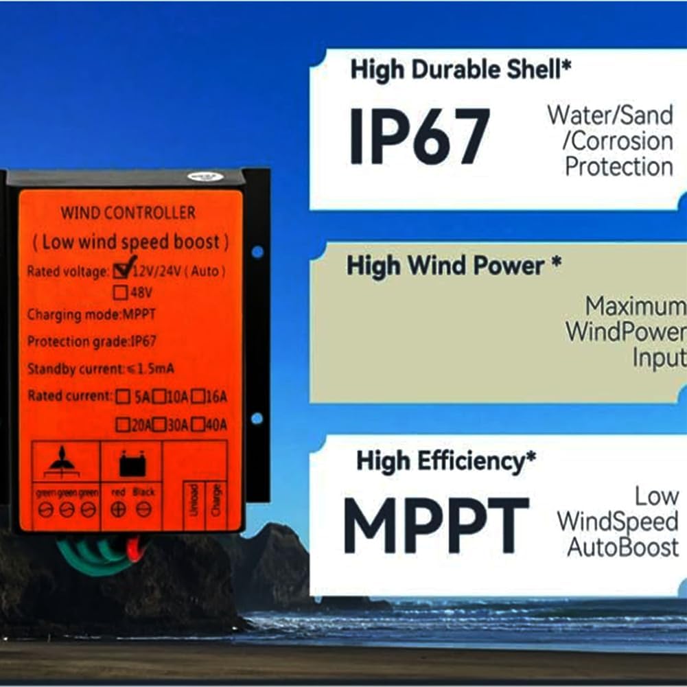 Wind Turbines Generator Charge Controller,6000W DC 12V/24V AUTO 48V Waterproof MPPT Charge Controller Regulator for Wind Power Generation Systems(Orange)