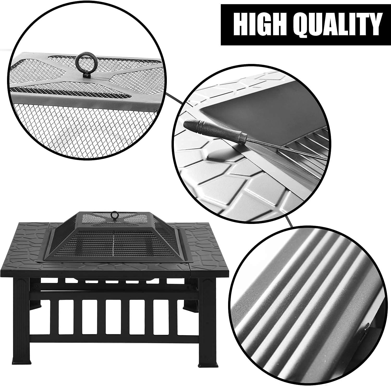 Iron Fire Pits with Poker for Garden,Hexagonal Shaped Metal Fire Pit Garden Stove with Spark Screen and Fireplace Cover for Outdoor Patio Backyard Camping Poolside