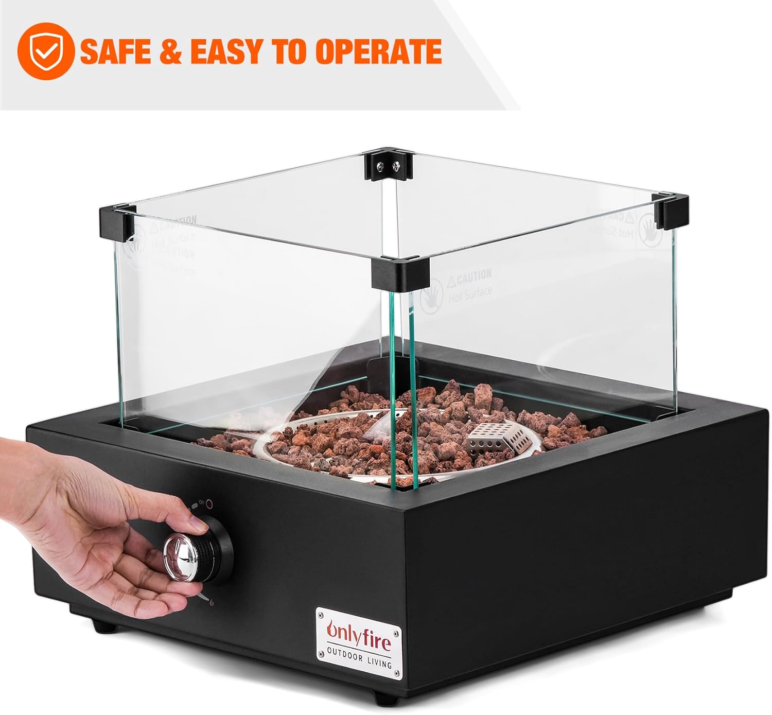 ONLYFIRE OUTDOOR LIVING Gas Fire Pit Bottom-Mounted for Table with Umbrella Hole, Portable Tabletop Smokeless Firepit with Wind Guard, Propane Firepit for Patio Camping RV Tailgating, Square FP041