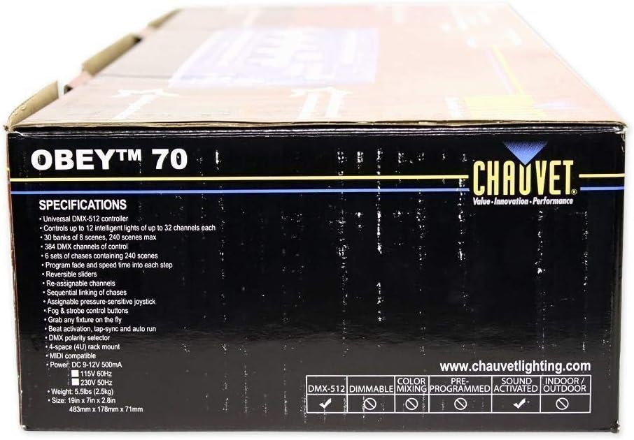 Chauvet DJ Obey 70 Universal Dmx 512 Controller With 384 Channels And Midi Compatibility + (6) Rockville DJ DMX3P10FT 10 foot DMX lighting 3 pin XLR Female to Male DMX Cables