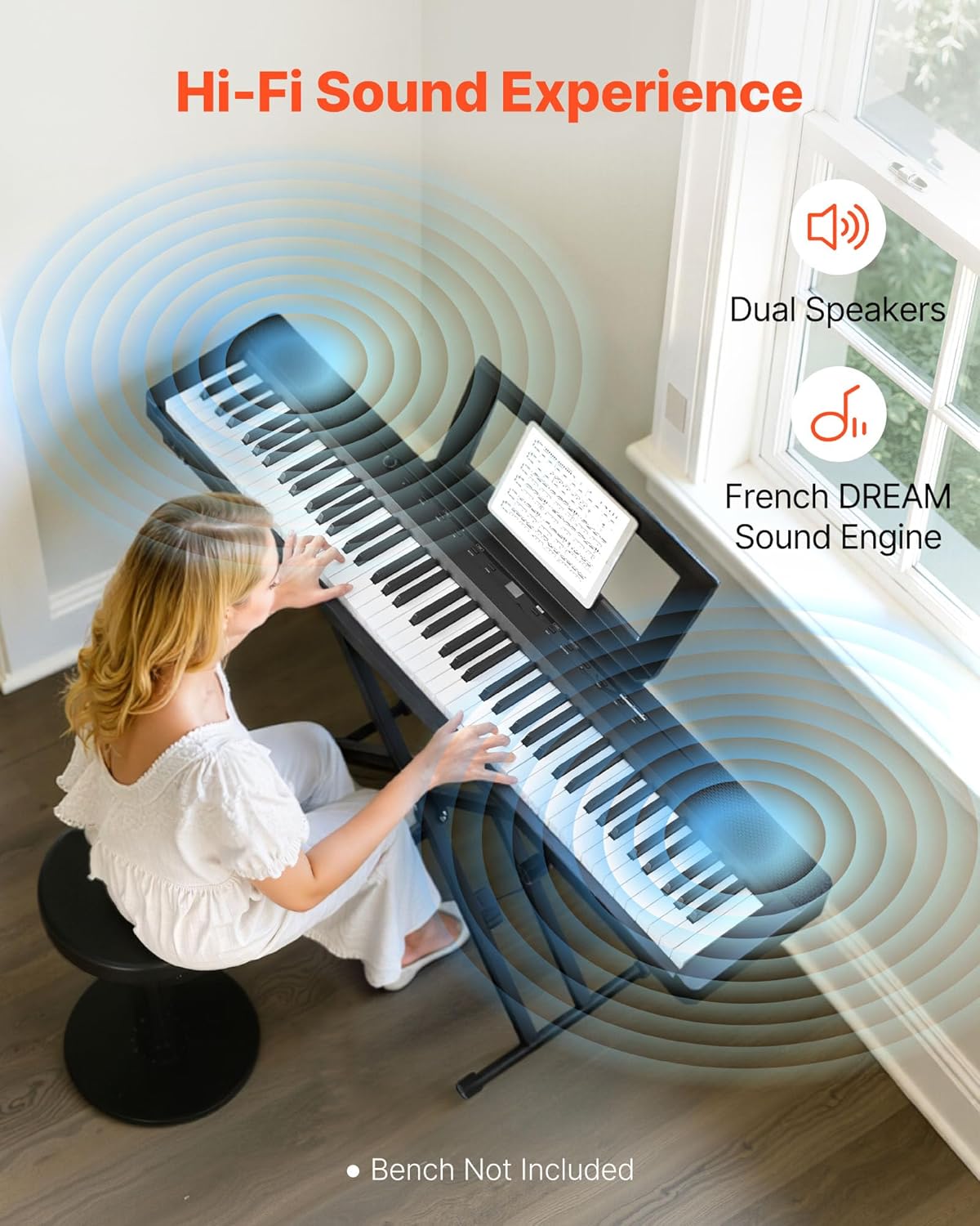 VEVOR Weighted Digital Piano, 88 Keys Fully Weighted, Electric Piano Dual Keyboard & Speakers with X Stand, Sustain Pedal, Recording Function, 280 Tones, Wireless Connection, for Beginners, Black