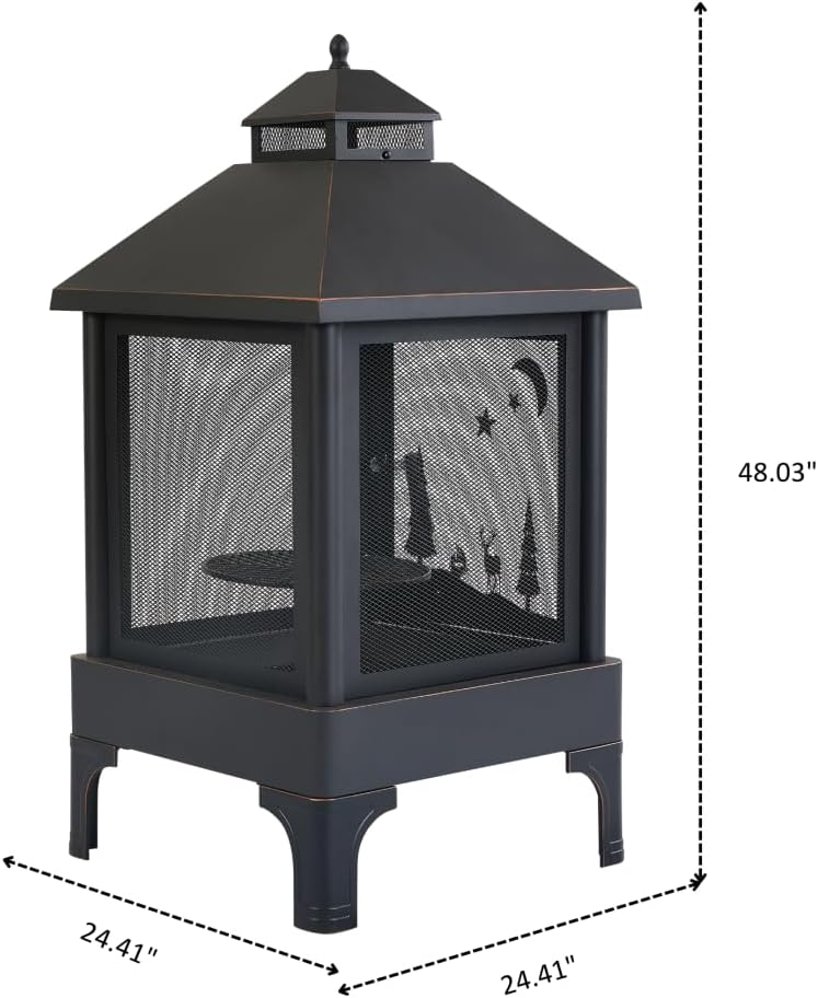 Garden Metal Outdoor Heating Furnace for Backyard 2 in 1 Fire Pit for Outdoor,Large Fire Pit Steel Wood Burning Outdoor Fireplace Tower 48.03