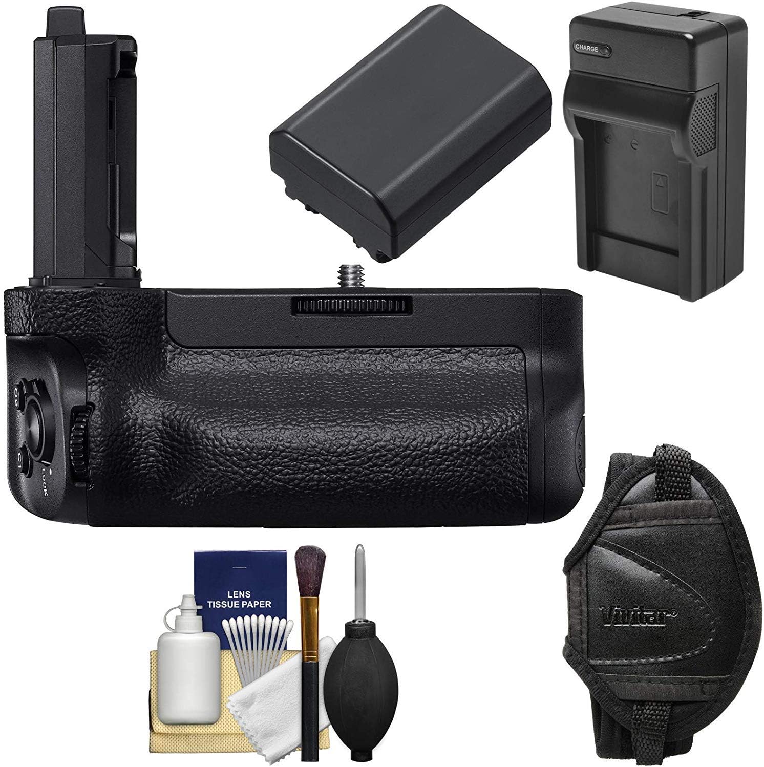 Sony VG-C4EM Vertical Battery Grip with Battery & Charger + Wrist Strap + Kit for Alpha A7R IV & A9 II Cameras