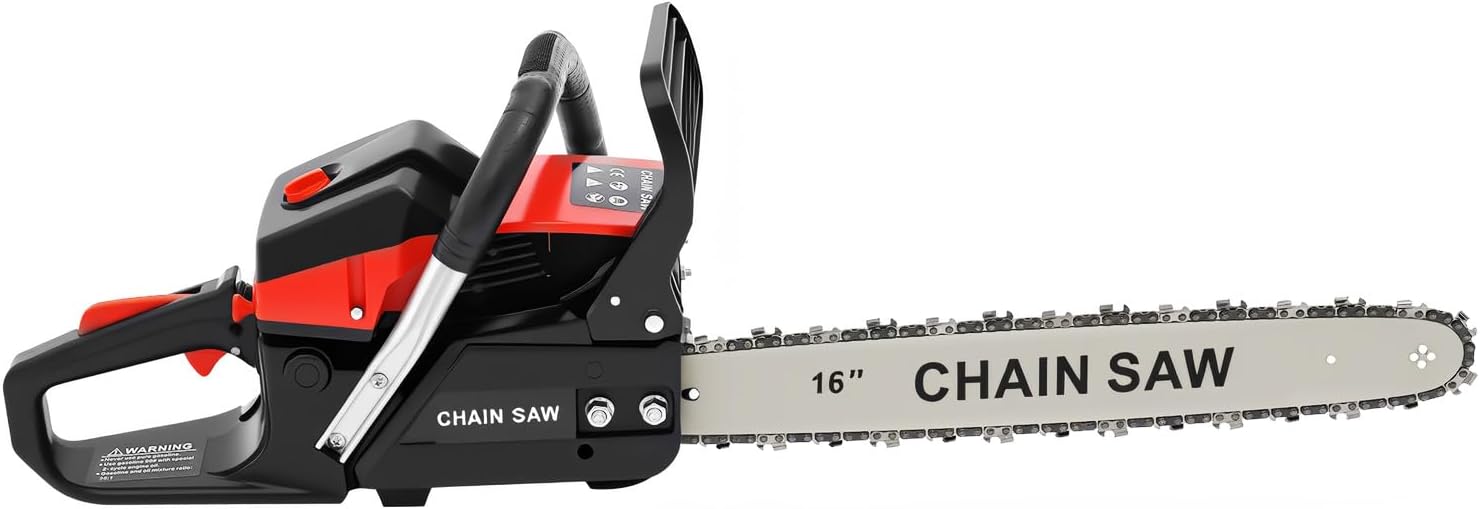 58CC Gas Chainsaw 18 Inch Manual Start Gas Powered Chainsaws 2 Stroke Gas Chain Saws CDI Ignition Handheld Gasoline Chain Saws Self-reset with Air-cooled System