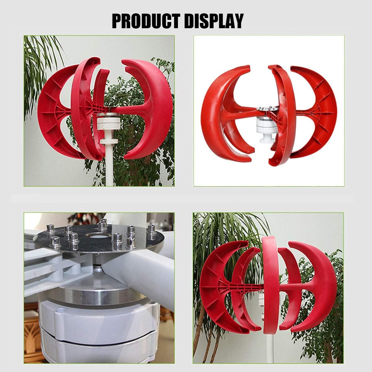 Red 9000W 5 Blades Vertical Axi Wind Turbines Generator Lantern 12V 24V Motor Kit Electromagnetic for Home Streetlight Use,12v