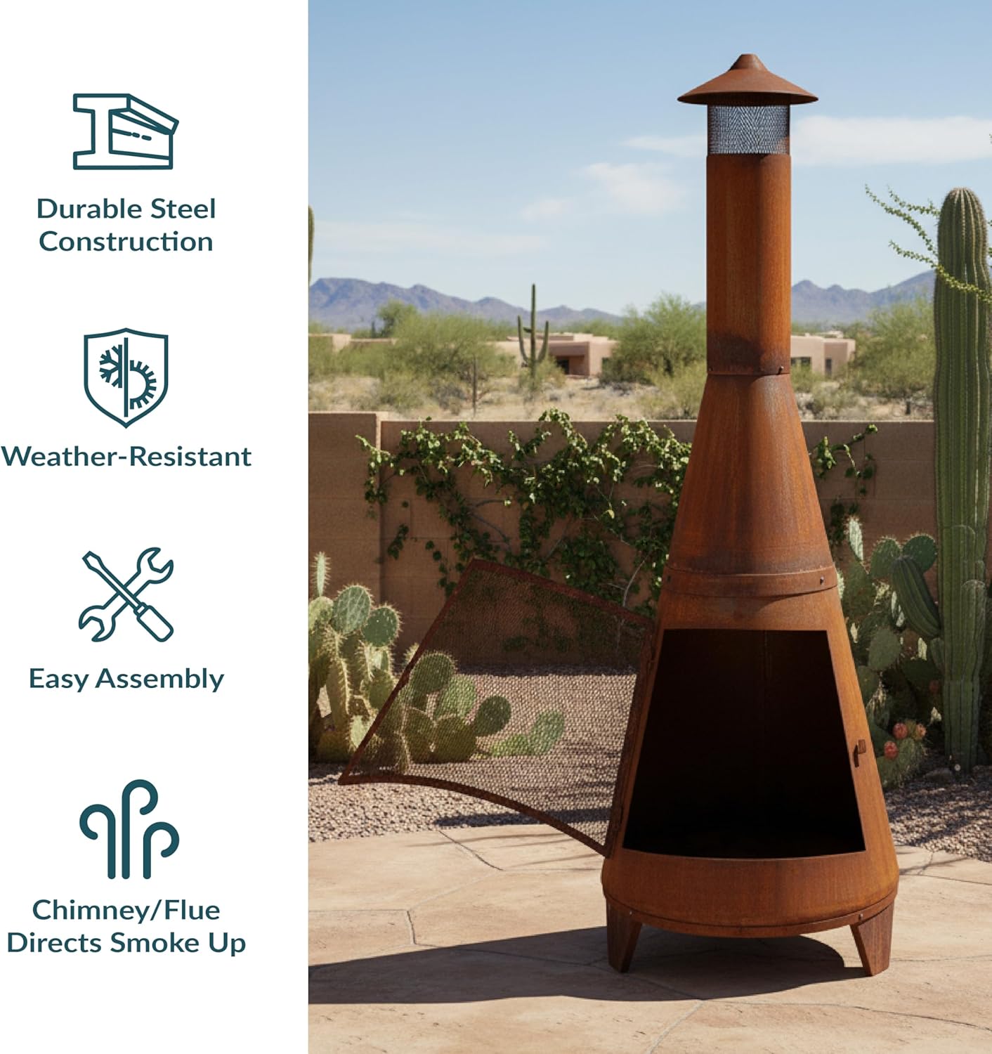 Sunnydaze 70-Inch Rustic Chiminea Outdoor Fireplace - Outdoor Wood-Burning Chiminea Fire Pit - Chimney Fire Pit