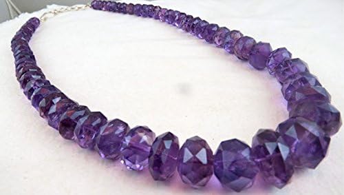 natural amethyst facetted cut rondelle beads necklace 24 inches 25 mm to 10 mm