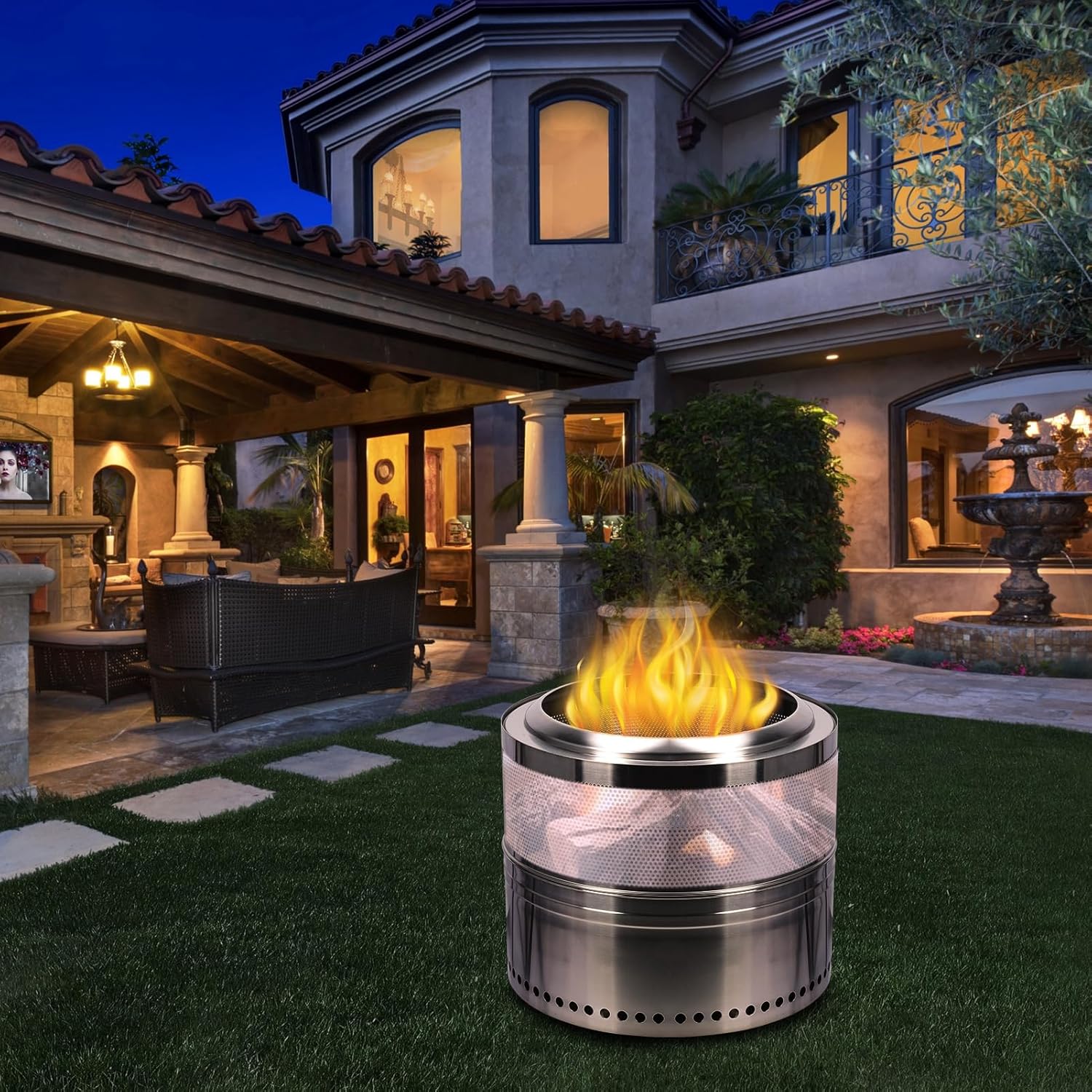 19.69 inch Smokeless Fire Pit with Carry Bag, Stainless Steel Outdoor Smokeless Firepit, Detachable Bonfire Firepit,Wood Burning Fire Pits for Camping,Bonfire,Low Smoke Firepit for Outside-S