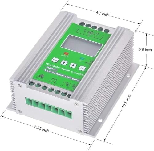 300W-1500W MPPT Wind Solar Hybrid Charge Controller, 12V/24V/48V Off-Grid System with Dump Load for Home & Street Lights (Wind: 800W + Solar: 600W)