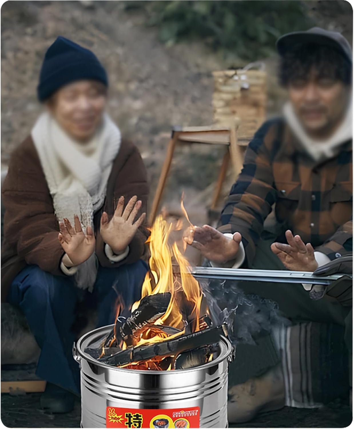 Portable Fire Pit,Multi-Functional Stainless Steel Barbecue,Radiator,Wood/Charcoal Compatible,with Charcoal Clips,Ash Pan,Grill Grid and Lid,for Garden,Patio,Bonfires,32×20cm