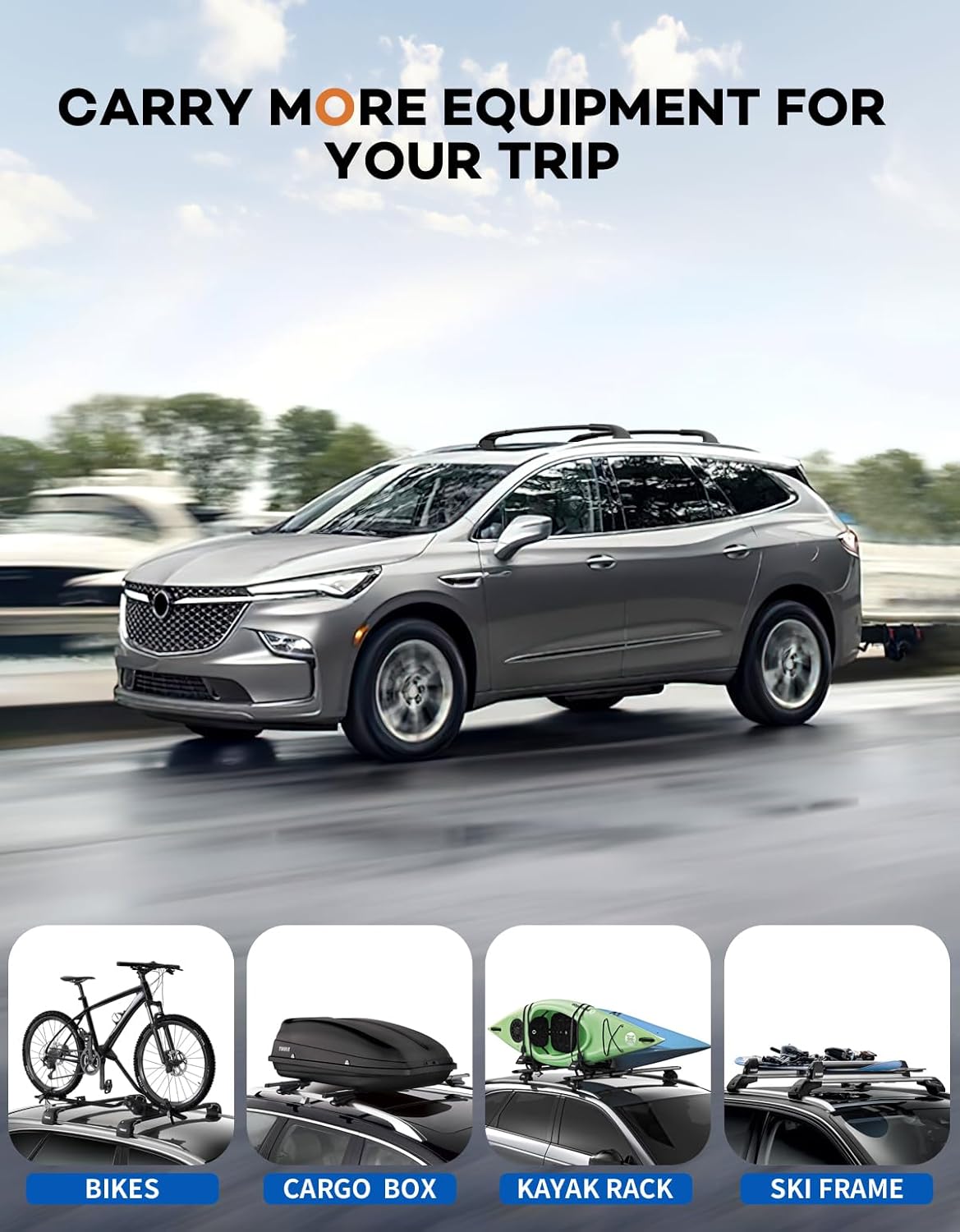 Roof Rack Cross Bars 220lbs Compatible with Buick Enclave 2018-2025 (with Flush Side Rails),Heavy Duty All-Metal Aluminum Crossbar Luggage Racks Roof Rails Rooftop Canoe Accessories