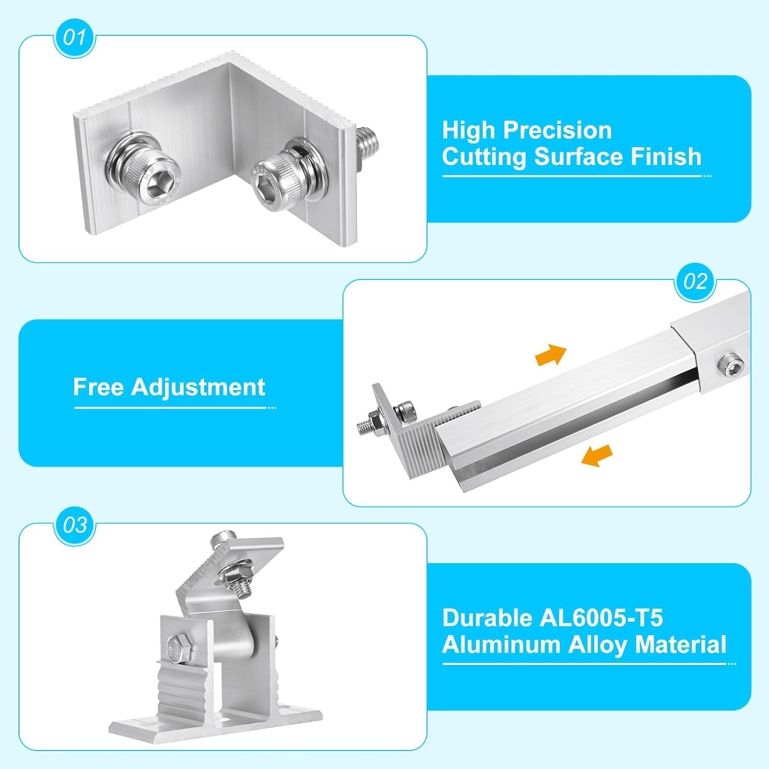 2 Sets Adjustable Solar Panel Tilts Mount Brackets Aluminum Alloy Mounting Brackets Kit Support 50W 70W 100W 150W 200W 300W 400W Solar Panel for Roof/RV/Boat/Wall/Off-Grid/Camping