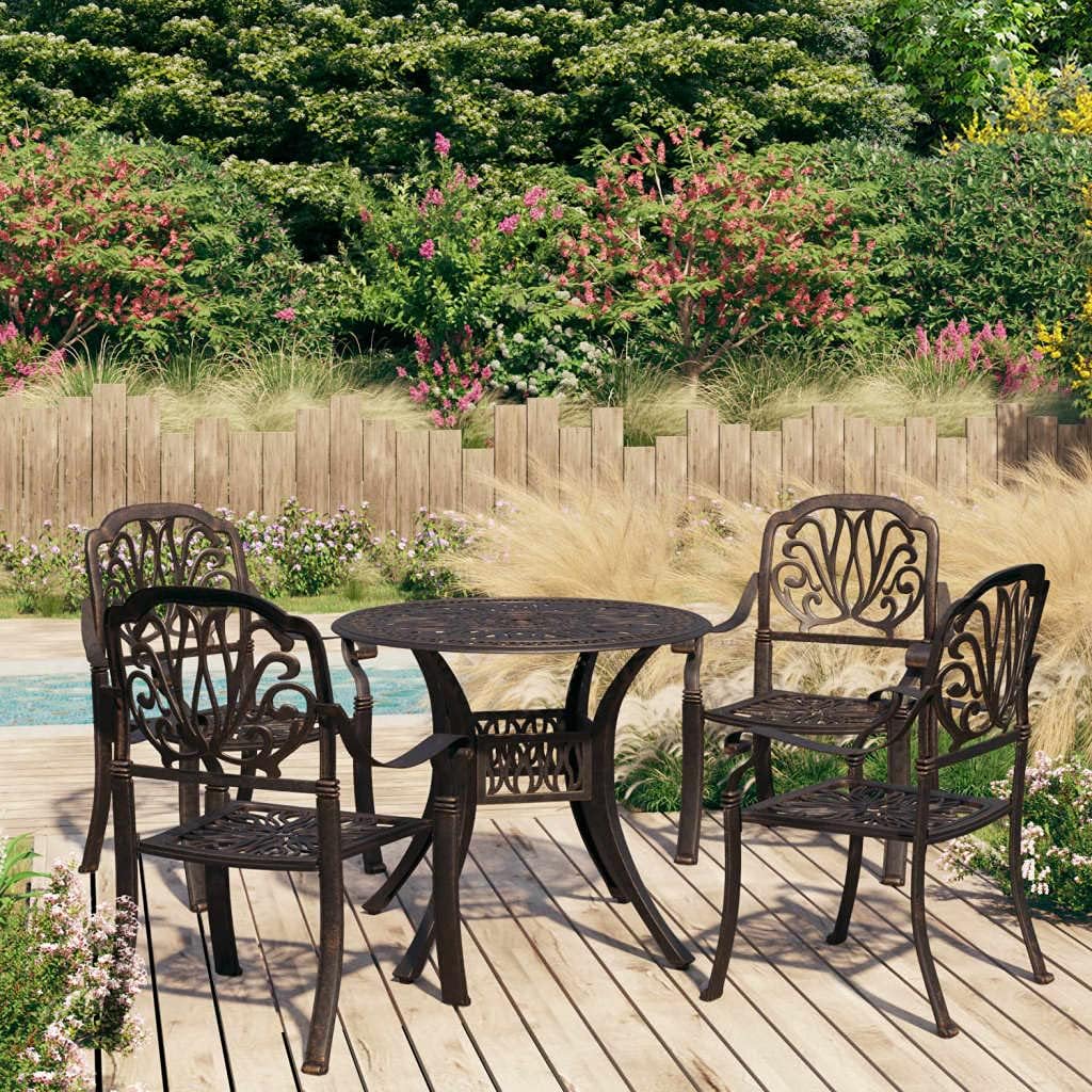 5 Piece Bistro Set Cast Aluminum Bronze,Elegant Outdoor Bistro Set with Cast Aluminum Construction for Durability and Style Patio Furniture Sets, Outdoor Furniture Sets, Brown