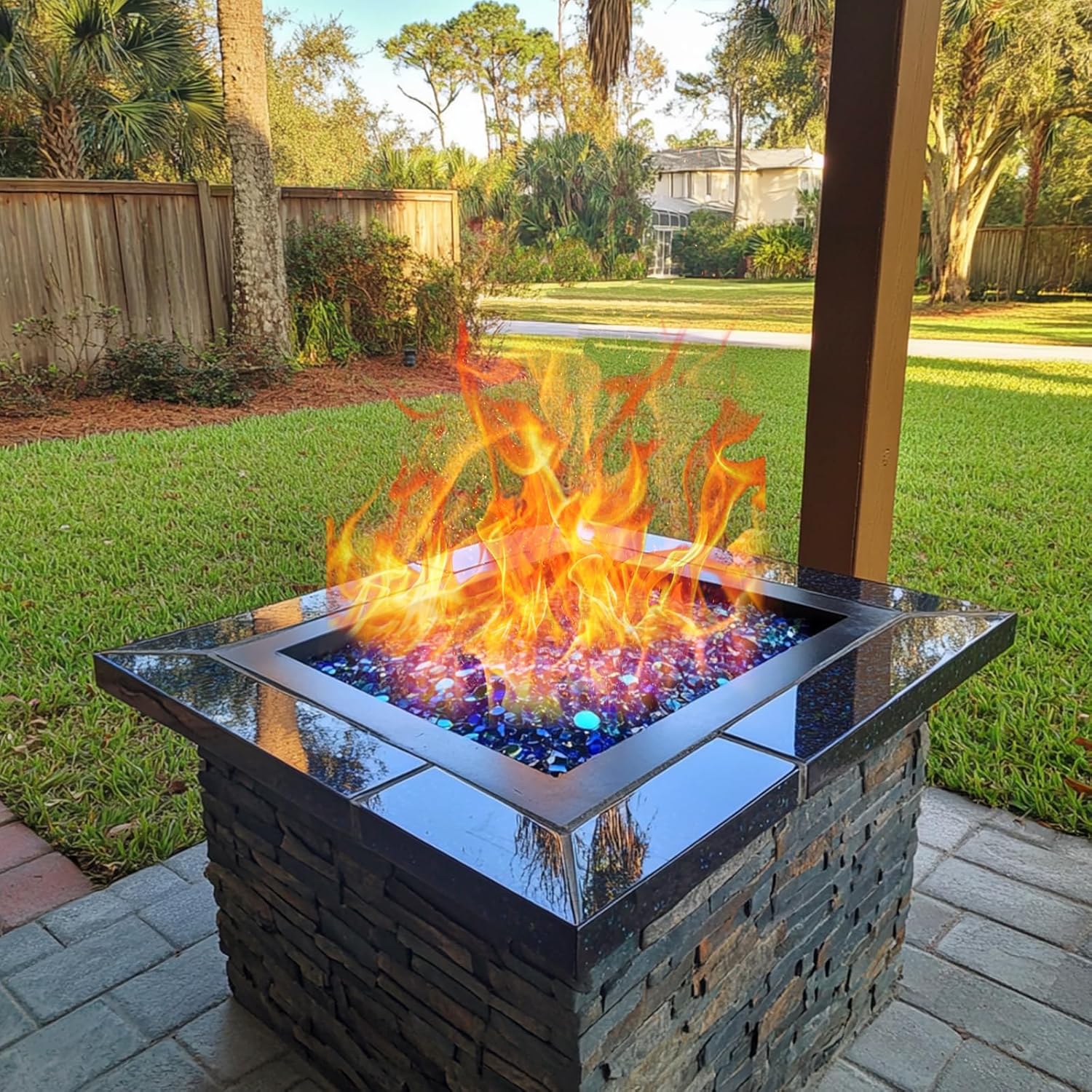 Uniflasy 20 Pounds Fire Pit Glass, 1/2 Inch Reflective Fire Glass Beads for Outdoor Firepit and Fireplace, High Luster Mixed Color