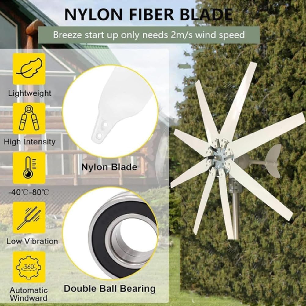 Portable Wind Turbine Generator Kit,5000W 8-Blade 3-Phase Ac Permanent Magnet Generator for Home, RV, And Off-Grid Use White,12V