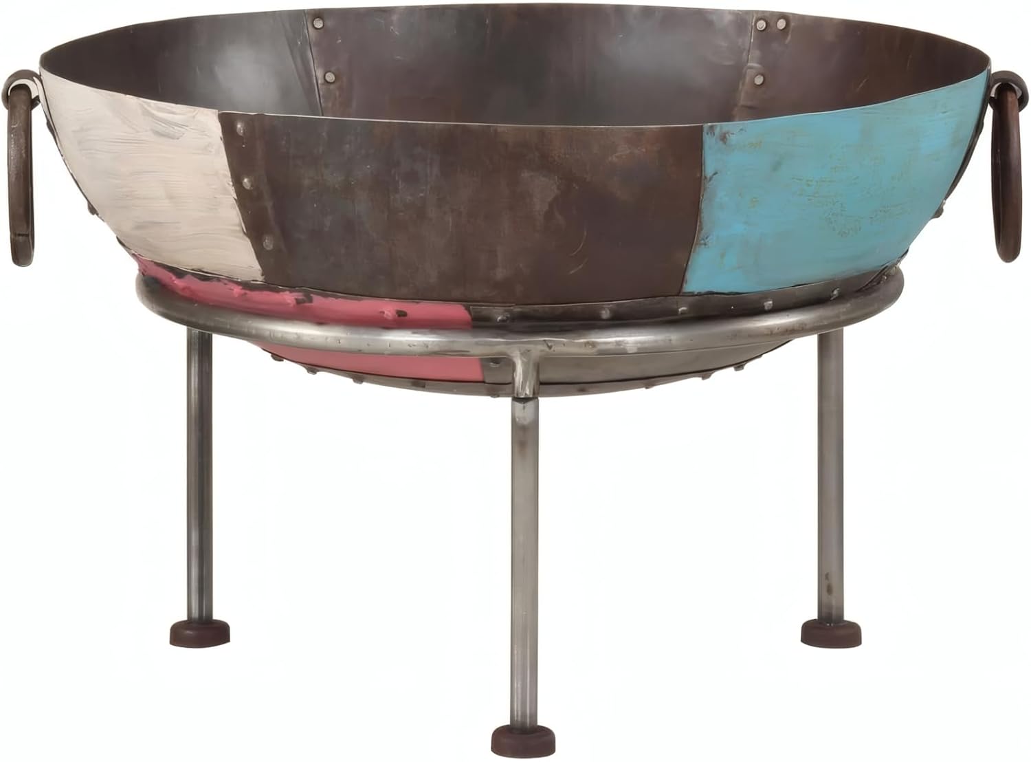 Penau Outdoor Round Fire Pit Bowl, Iron Construction, Portable with Two Handles and 3 Legs for Stability, Large Deep Bowl for Gatherings, Multicolor Mixed Finish, 21.7 x 21.7 x 15 Inchs
