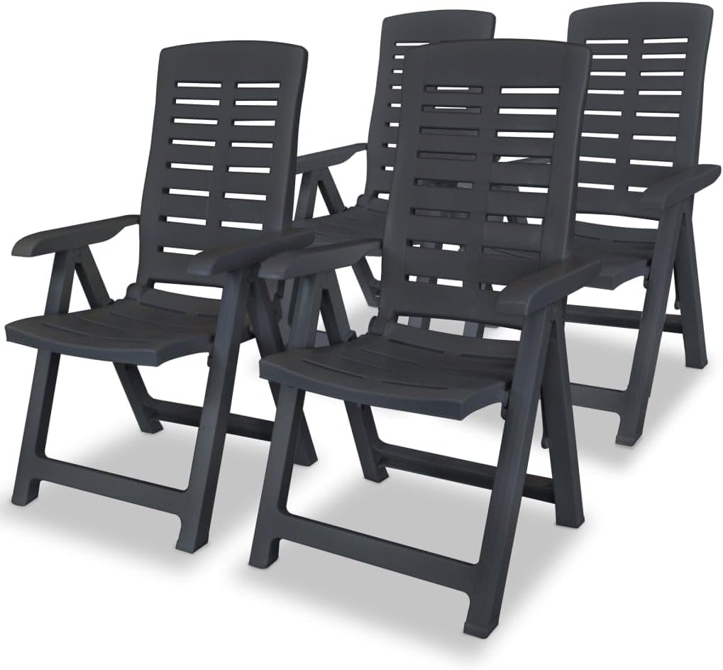 Reclining Patio Chairs 4 pcs Plastic Anthracite,Reclining Patio Chairs: Comfortable, WeatherResistant Outdoor Furniture for Relaxation Outdoor Furniture, Outdoor Chairs