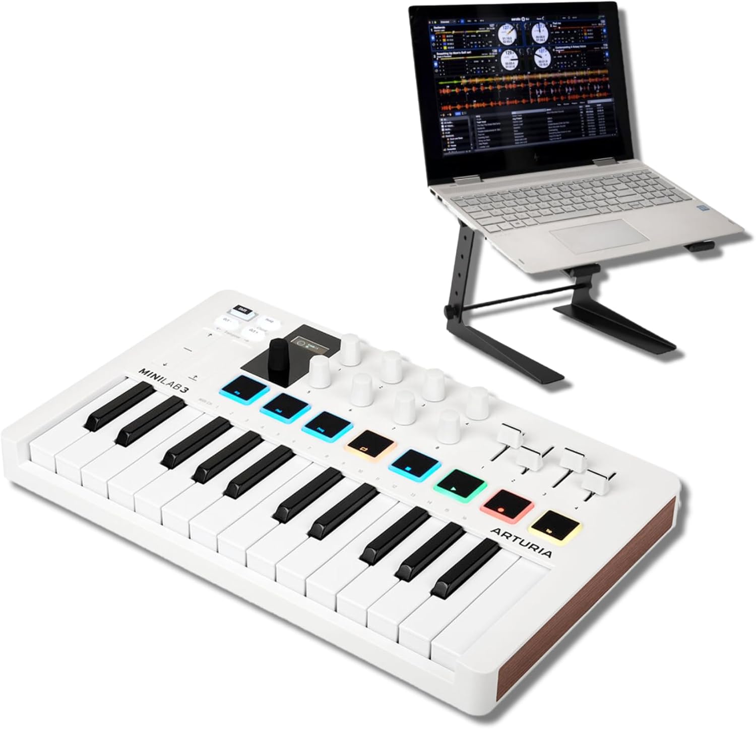 Arturia MiniLab 3 Compact MIDI Keyboard and Pad Controller with On-Stage Stands LPT5000 Laptop Stand
