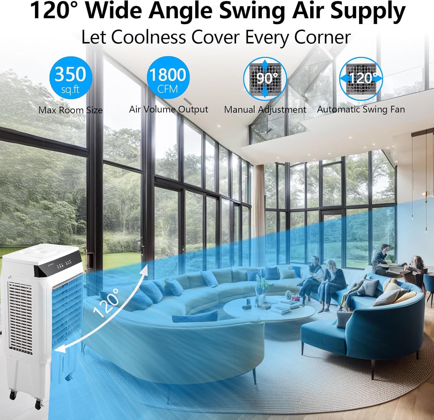 1800CFM 3-in-1 Swamp Cooler with Remote Control & 4 Ice Boxes, Portable Evaporative Air Cooler for Commercial Use, 8.4Gal Tank, 24H Timer & Remote Control, Indoor/Outdoor Cooling Fan