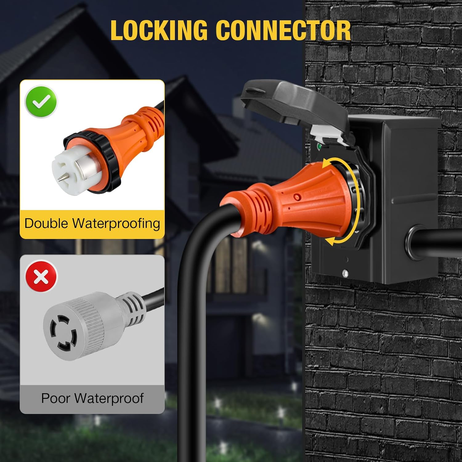 50FT 50 Amp Generator Cord with Pre-Drilled Power Inlet Box,Heavy Duty Generator Power Cord 4 Prong,125/250V,NEMA 14-50P Male to SS2-50R & CS6364,Waterproof,ETL Listed,Home/RV Power Supply